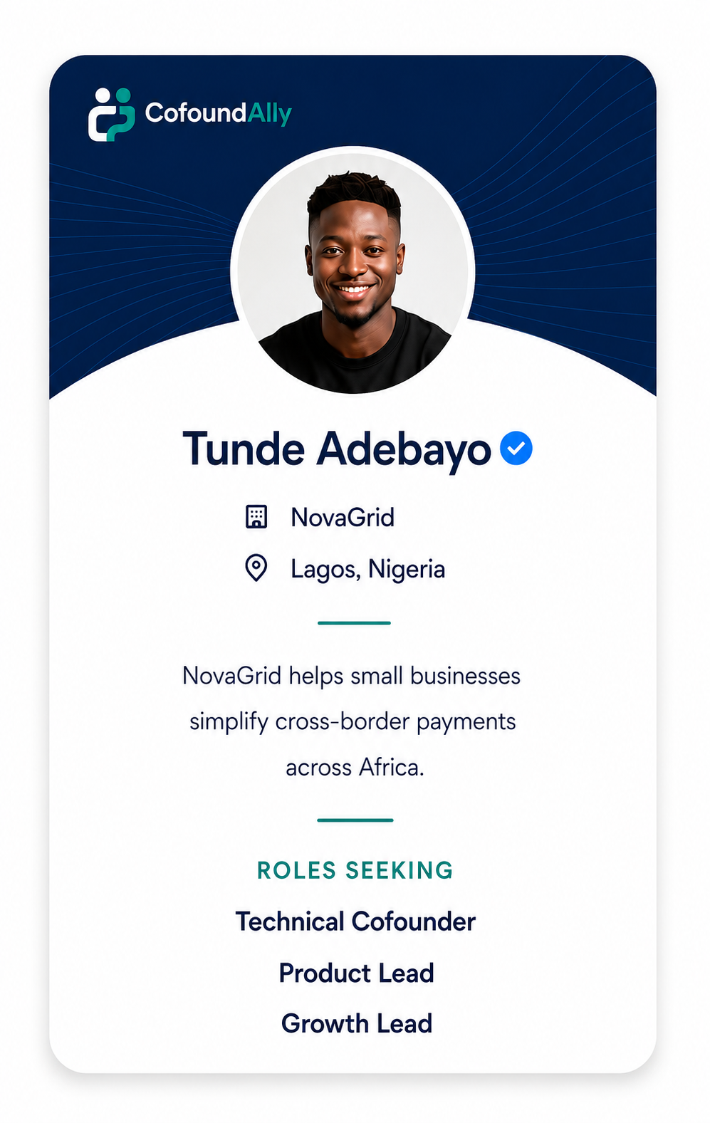 Front of a CofoundAlly digital business card